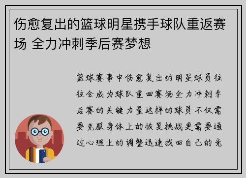 伤愈复出的篮球明星携手球队重返赛场 全力冲刺季后赛梦想